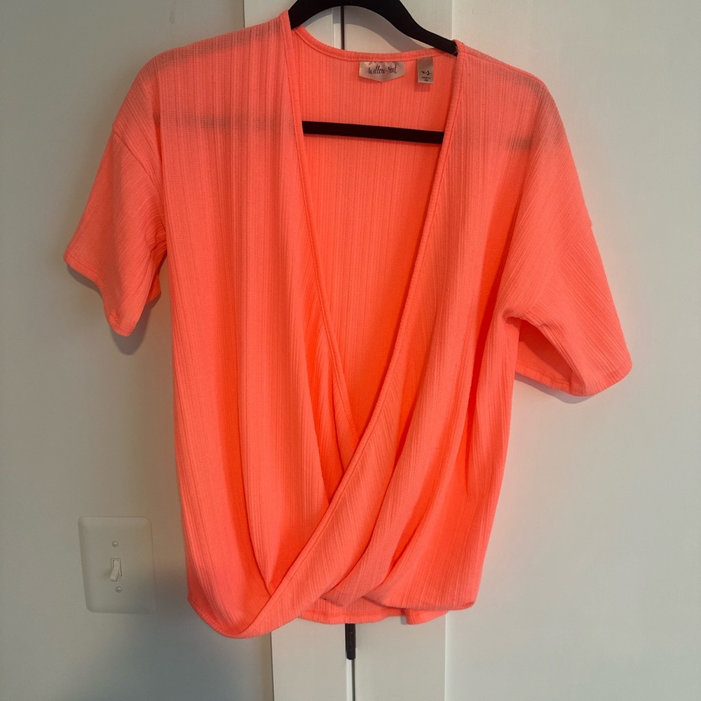 Willow and Root Neon Coral Wrap Top